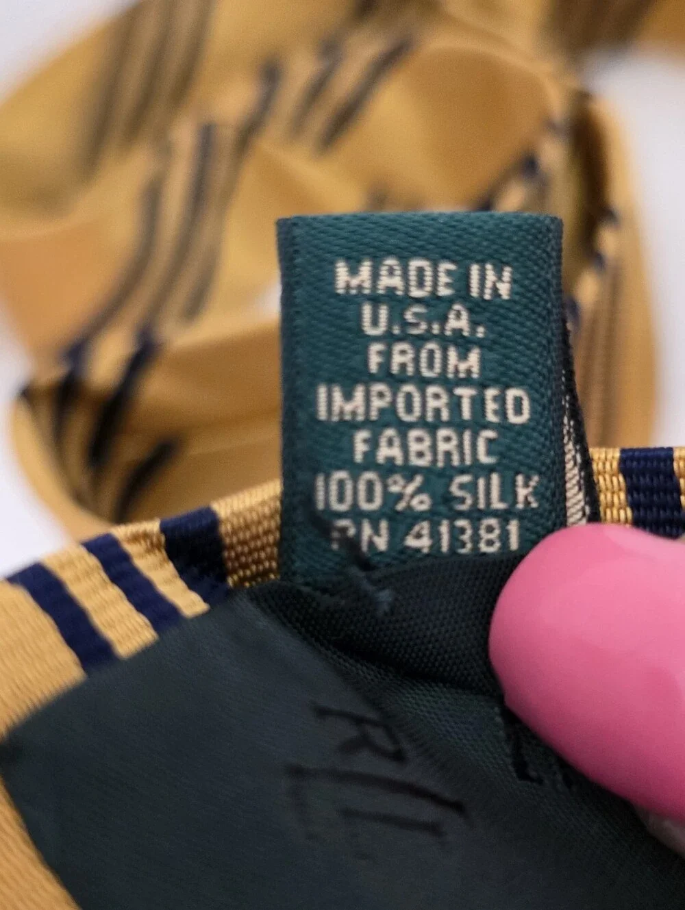 Lauren Ralph Lauren Gold/Yellow Blue Triple Stripe Silk Tie Made in USA 3